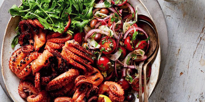 White Wine-Braised And Chargrilled Greek Octopus Salad