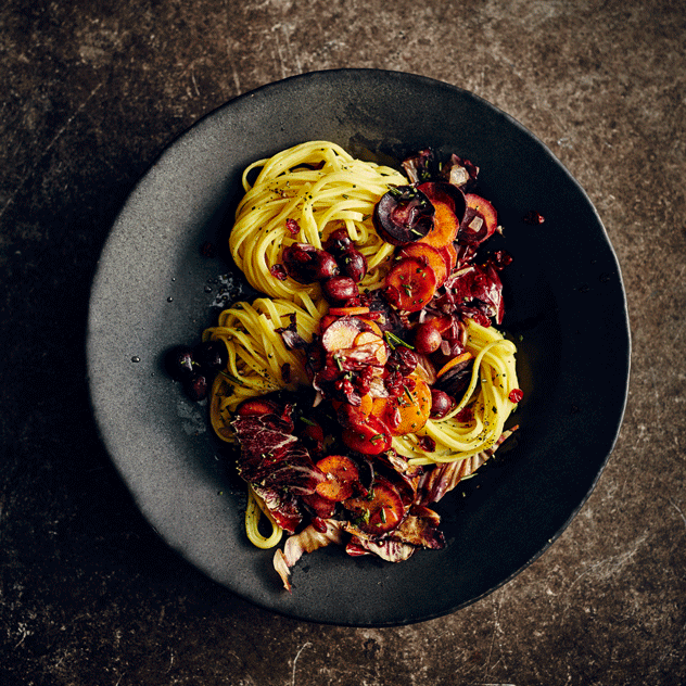 Linguine with Carrots & Blistered Grapes