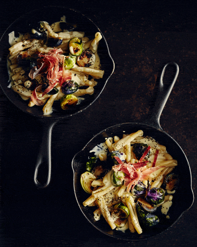 Creamy Pasta with Brussels Sprouts & Dry-Smoked Bacon