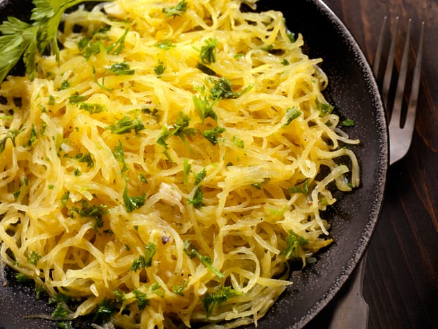 Spaghetti squash produces pasta-like threads when baked, making it a perfect substitute for spaghetti itself. ISTOCK