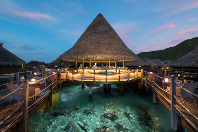 Dine at the only overwater eatery in French Polynesia at Hilton Moorea Lagoon Resort & Spa.