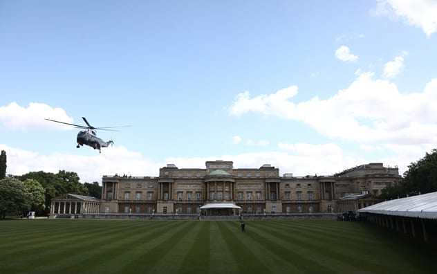 Trump's helicopters landed on one of Her Majesty's favourite patches of the Buckingham Palace lawn. REUTERS