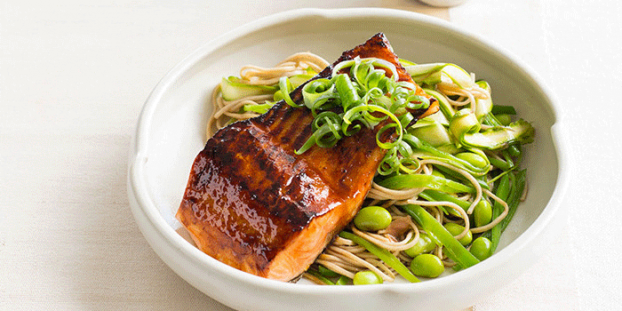 Miso Salmon with Green Tea Noodle Salad