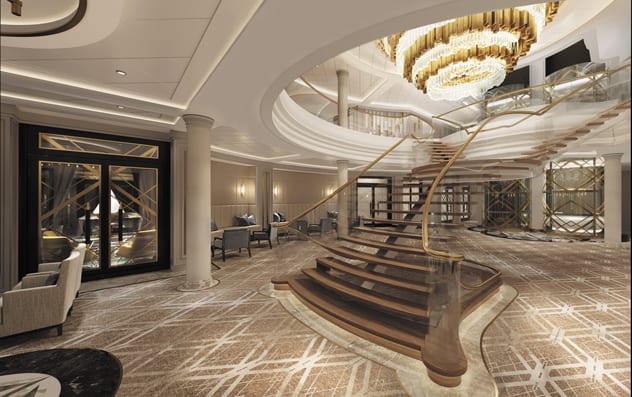 The Seven Seas Splendor boasts intricate marble and soaring ceilings.