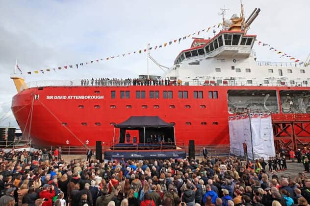 Huge crowds gathered at the docks in Birkenhead to witness the historic launch. REUTERS