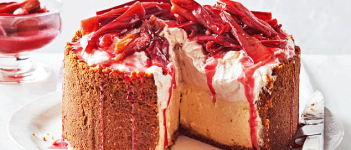 Tall Baked Ginger Cheesecake With Rhubarb Cream
