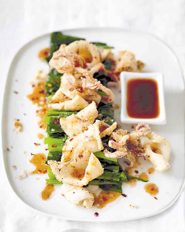 Salt and Pepper Squid with Chinese Broccoli Recipe
