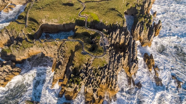 Prepare to get wet! Blowholes will throw up huge amounts of water at high tide at the staggering formations at Pancake Rocks.