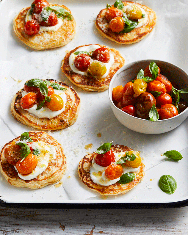 Blistered Tomato and Parmesan Breakfast Pancakes  