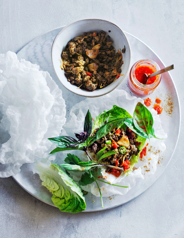 Chilli Lamb Larb with Toasted Rice and Crispy Garlic Recipe