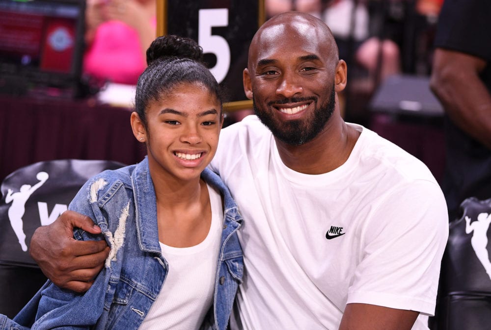 Jul 27, 2019; Las Vegas, NV, USA; Kobe Bryant is pictured with his daughter Gianna at the WNBA All Star Game at Mandalay Bay Events Center. Credit: Stephen R. Sylvanie-USA TODAY