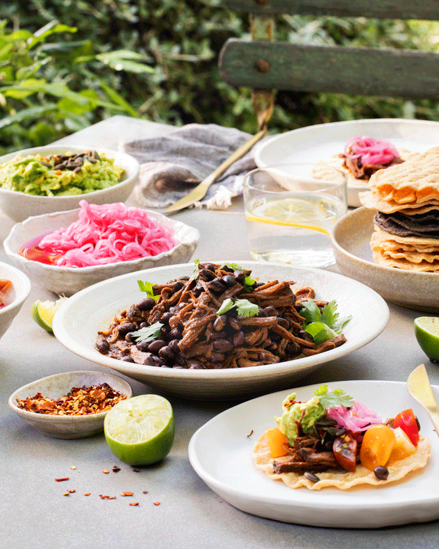 Slow Cooked Beef Brisket Tostadas with Pickled Red Onions Recipe