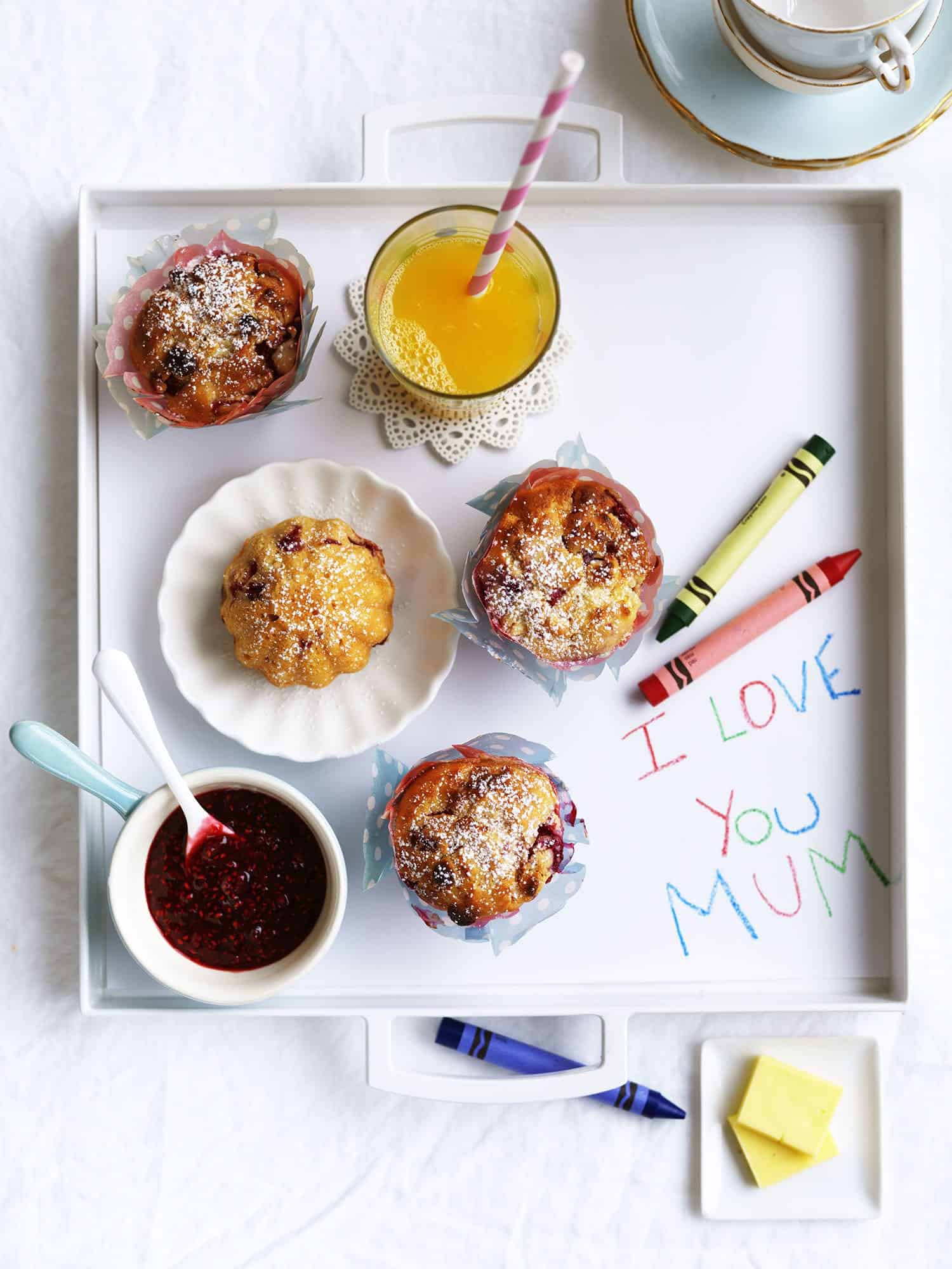 Raspberry and White Chocolate Muffins with Fresh Raspberry Jam