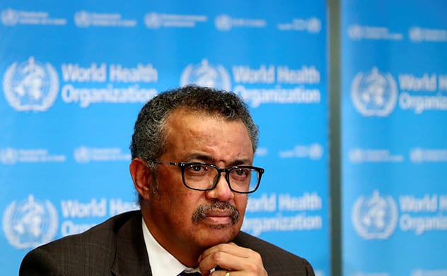 Director General of the World Health Organization Tedros Adhanom Ghebreyesus attends a news conference on the situation of the coronavirus in Geneva. Image: REUTERS/Denis Balibouse