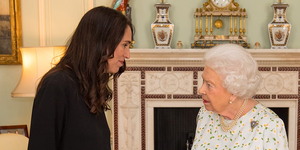 New Zealand's Prime Minister of New Zealand Jacinda Ardern is greeted by  Queen Elizabeth. Image: Dominic Lipinski/Pool via Reuters