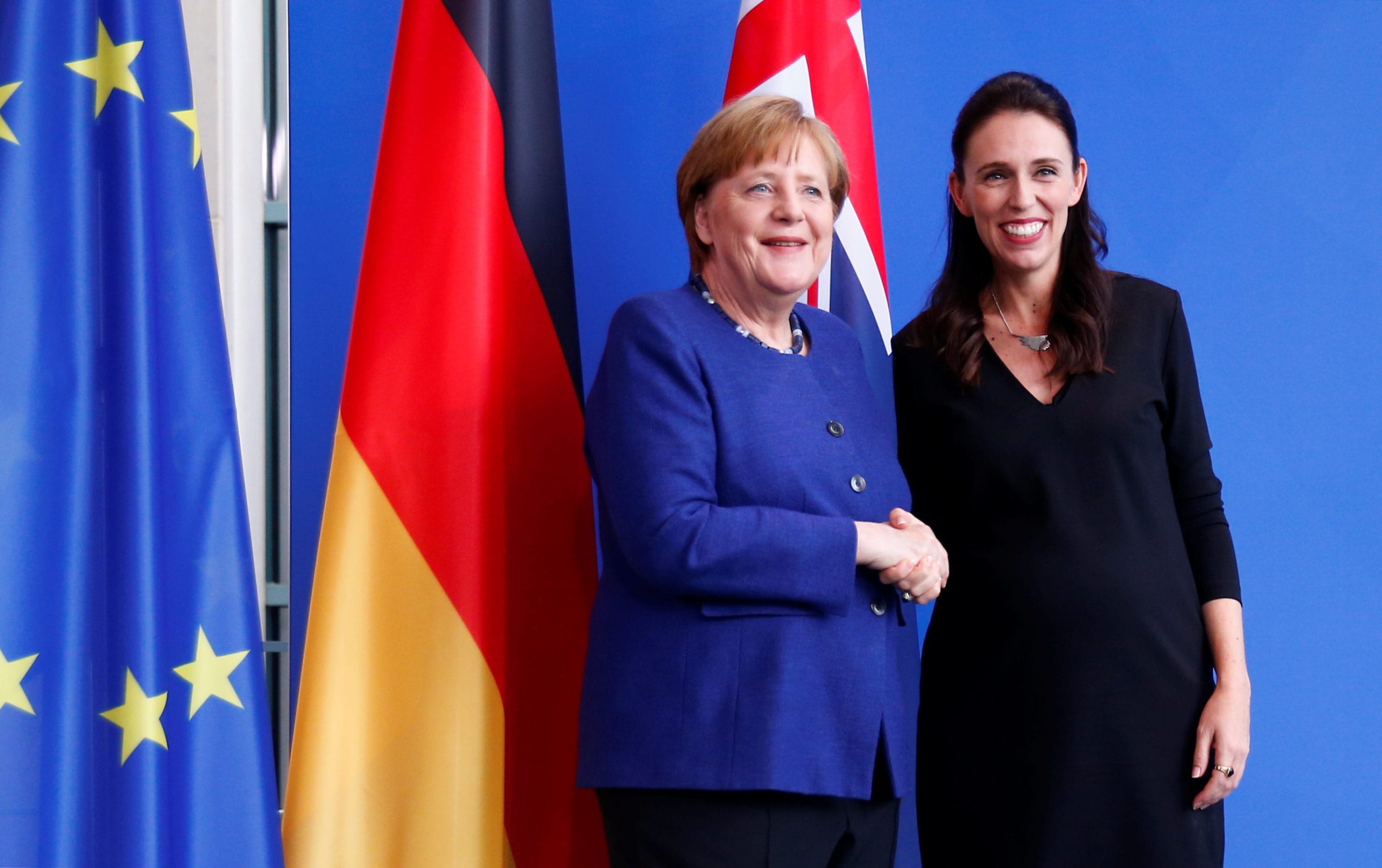 German Chancellor Angela Merkel and New Zealand Prime Minister Jacinda Ardern REUTERS/Hannibal Hanschke