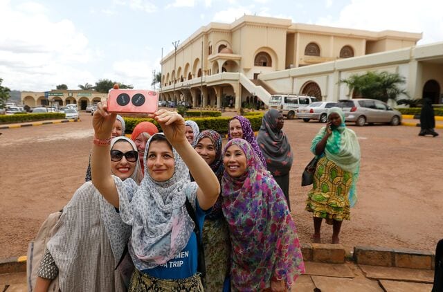 <em>Australia for UNHCR Board Member Zoe Ghani takes a selfie photo of members of the Leading Women Mission at the Gaddafi National Mosque in Old Kampala Uganda, September 18, 2019. Photo Credit/Australia for UNHCR</em>