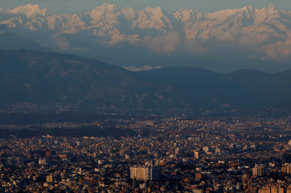 Mountains are pictured above the portion of Kathmandu Valley as pollution level drops on the forty-second day of the lockdown imposed by the government amid concerns about the spread of the coronavirus disease (COVID-19) outbreak, in Kathmandu, Nepal May 4, 2020. REUTERS/Navesh Chitrakar - RC2QHG9PW0T3