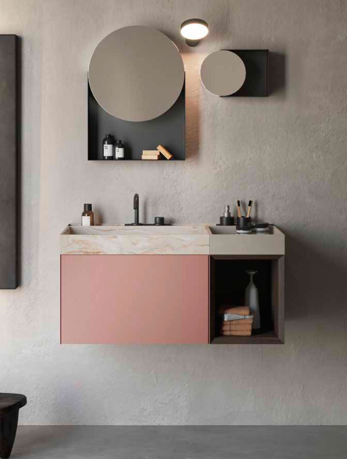 Compact Living is the new Rexa Design collection, a system of furniture, washbasins, mirrors and accessories for small spaces