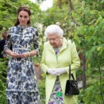Britain's Queen Elizabeth II is shown around 'Back to Nature' by the designer, Catherine Duchess of Cambridge at the Chelsea Flower Show in London, Britain May 20, 2019. Geoff Pugh/Pool via REUTERS - RC14E7254F60
