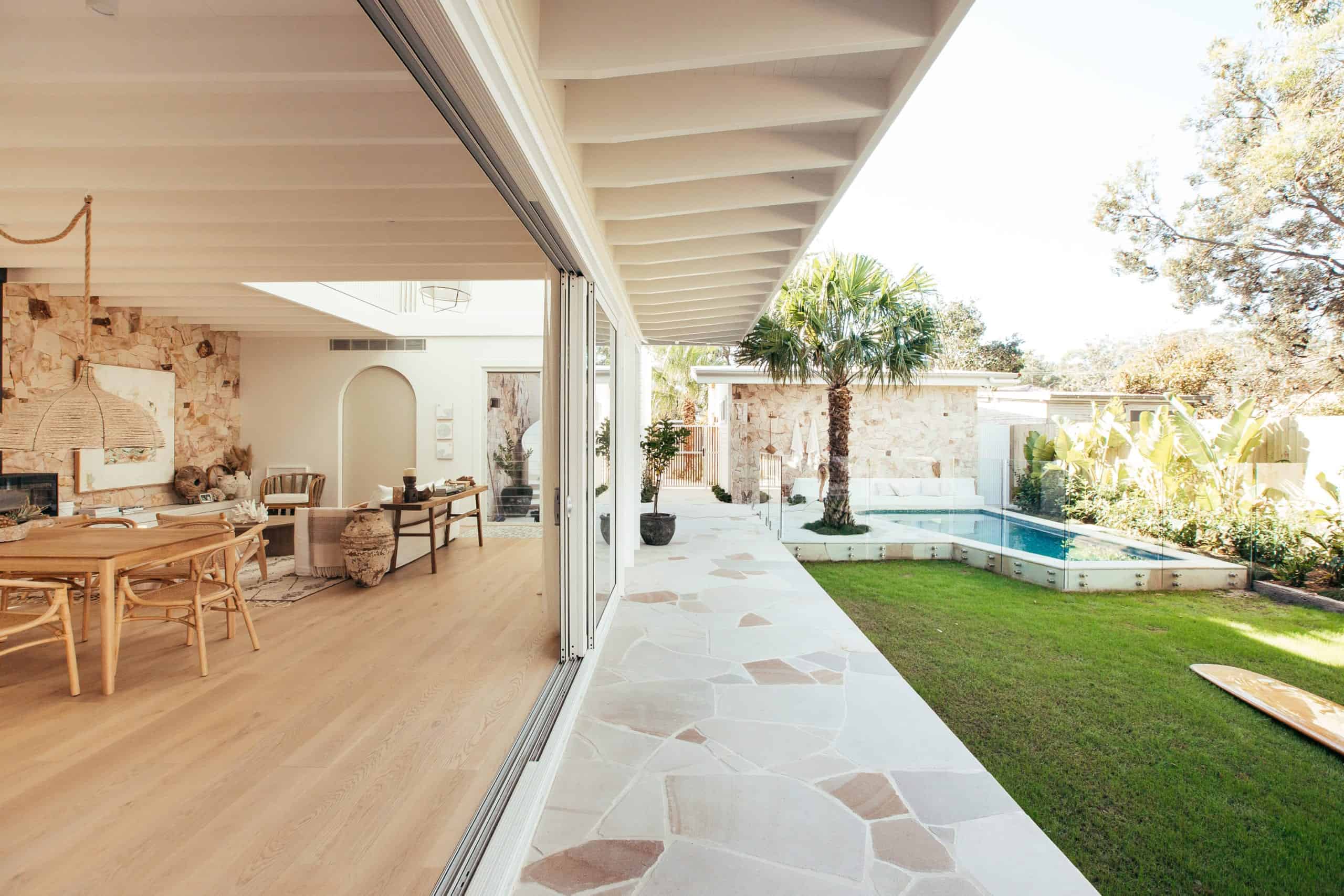 The Blue Lagoon Build is the latest home by Kyal and Kara (and a great example of crazy paving). The home features building material from James Hardie to help achieve the Australian-Mediterranean coastal look.