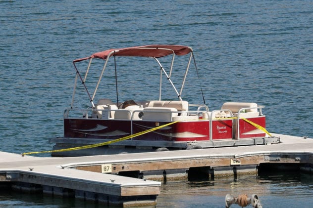 The boat that actor Naya Rivera was using when she went missing is seen on Lake Piru in California, U.S., July 9, 2020. REUTERS/Mario Anzuoni - RC2YPH9EJRN4