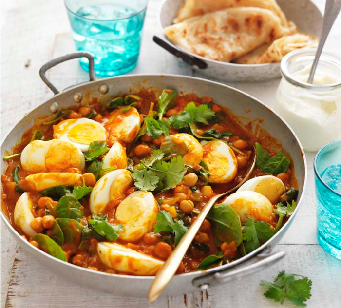 Korma Egg Curry with Spinach and Chickpeas