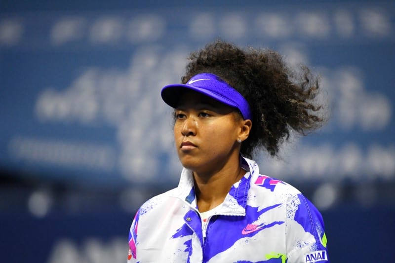 Naomi Osaka warms up on the court before her match against Jennifer Brady of the United States in the women's singles semifinals match on day eleven of the 2020 U.S. Open tennis tournament at USTA Billie Jean King National Tennis Center. Robert Deutsch-USA TODAY Sports