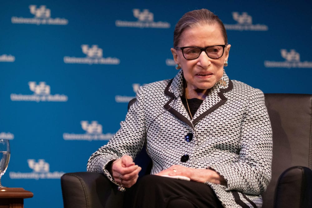 U.S. Supreme Court Justice Ruth Bader Ginsburg speaks during a reception where she was presented with an honorary doctoral degree at the University of Buffalo School of Law in Buffalo, New York, U.S., August 26, 2019.  REUTERS/Lindsay DeDario