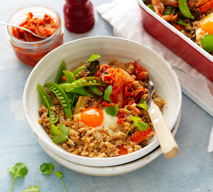 Cauliflower Fried Rice with Kimchi and Eggs