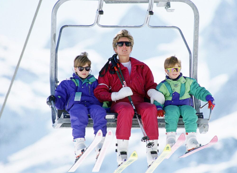 Princess Diana with the boys, Princes William and Harry in Austria