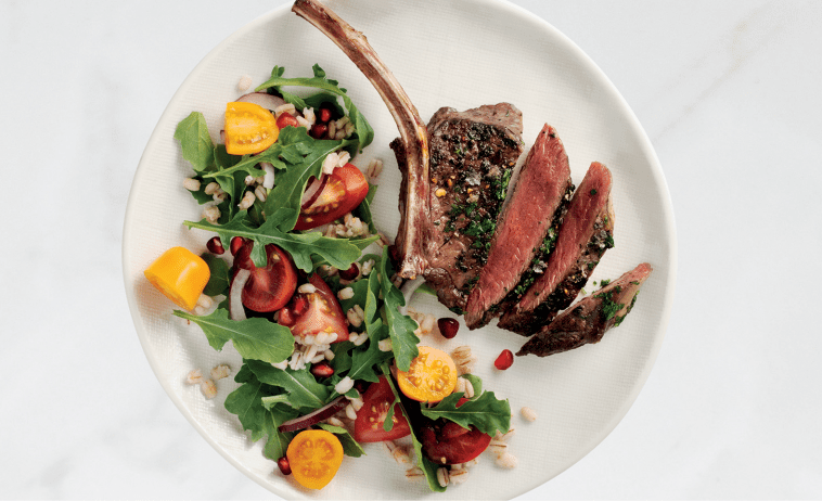 Venison Cutlets with Barley Salad and Pomegranate Dressing