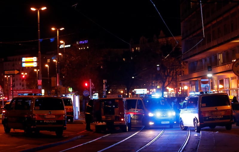 Police blocks a street near Schwedenplatz square after a shooting in Vienna, Austria November 2, 2020. REUTERS/Leonhard Foeger