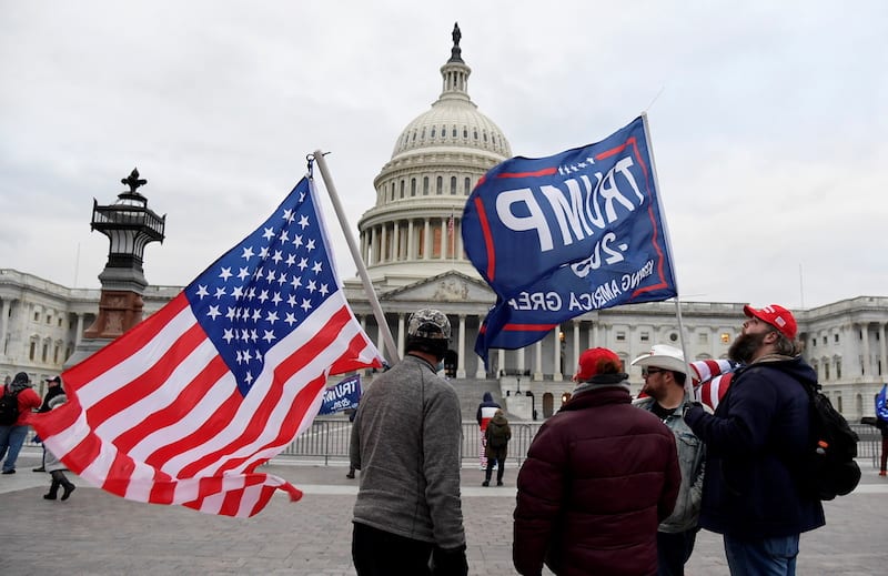 Supporters of U.S. President Donald Trump gather outside the U.S. Capitol where Congress will meet to certify the electoral college vote for President-elect Joe Biden, in Washington, U.S., January 6, 2021.          REUTERS/Mike Theiler
