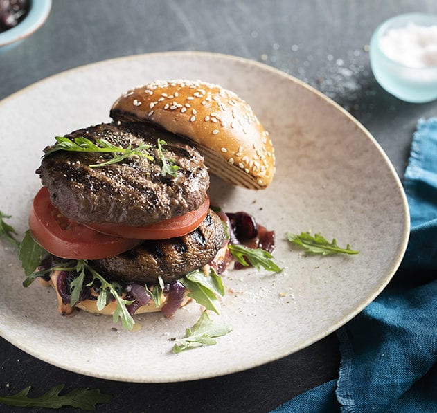 Silver Fern Farms Venison & Mushroom Burgers with Caramelised Red Onions & Chipotle Mayo