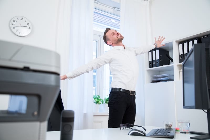 Orthopaedists recommend standing up and stretching two or three times an hour when working in an office.