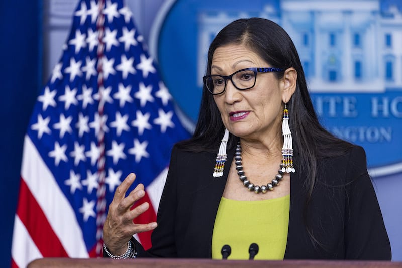 US Secretary of the Interior Deb Haaland briefs members of the media in the White House Press Briefing Room in Washington, DC, USA, 23 April 2021. Haaland spoke about President Bidenís emission goals, as well as the creation of a commission to reduce violence against Native American women.No Use Germany.