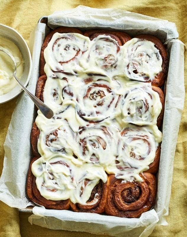 Overnight Cinnamon Buns with a Maple Cream Cheese Glaze