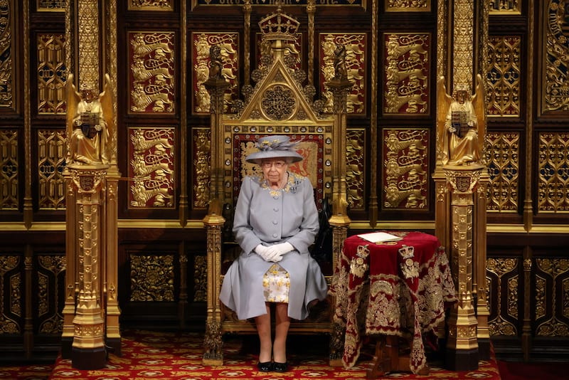 Britain's Queen Elizabeth prepares for her speech in the House of Lord's Chamber during the State Opening of Parliament in London, Britain May 11, 2021. Chris Jackson/Pool via REUTERS