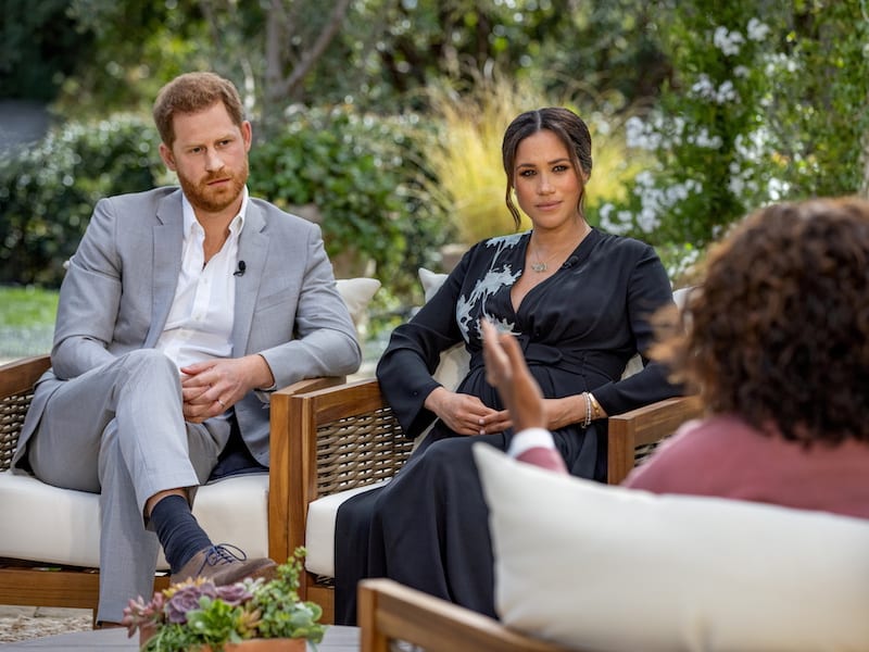 FILE PHOTO: Britain's Prince Harry and Meghan, Duchess of Sussex, are interviewed by Oprah Winfrey via REUTERS
