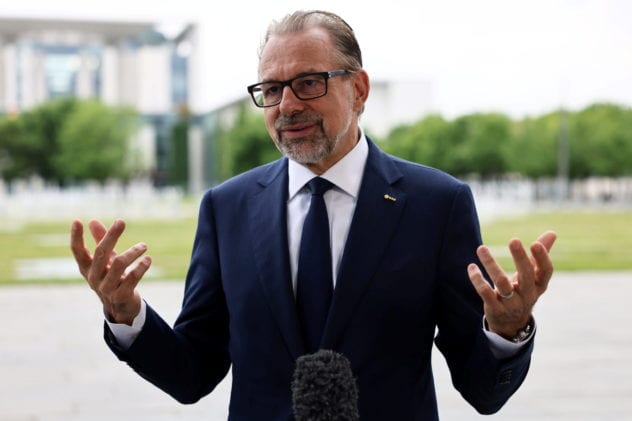 <em>Director General of the European Space Agency (ESA) Josef Aschbacher gestures as he talks during an interview with Reuters in Berlin, Germany, June 24, 2021. REUTERS/Christian Mang</em>
