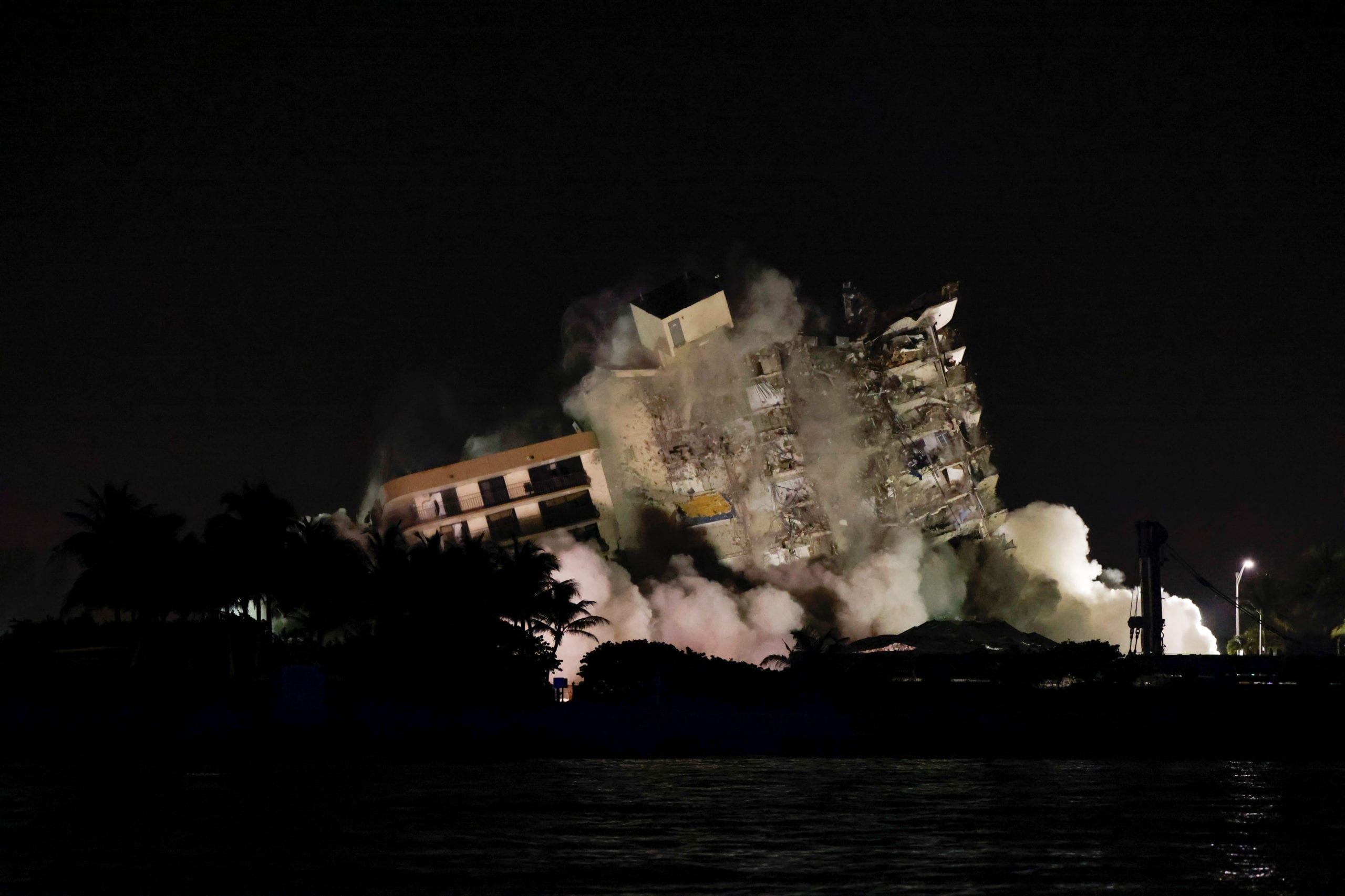 View of the partially collapsed Champlain Towers South residential building as it is demolished, in Surfside, Florida, U.S., July 4, 2021. REUTERS/Marco Bello