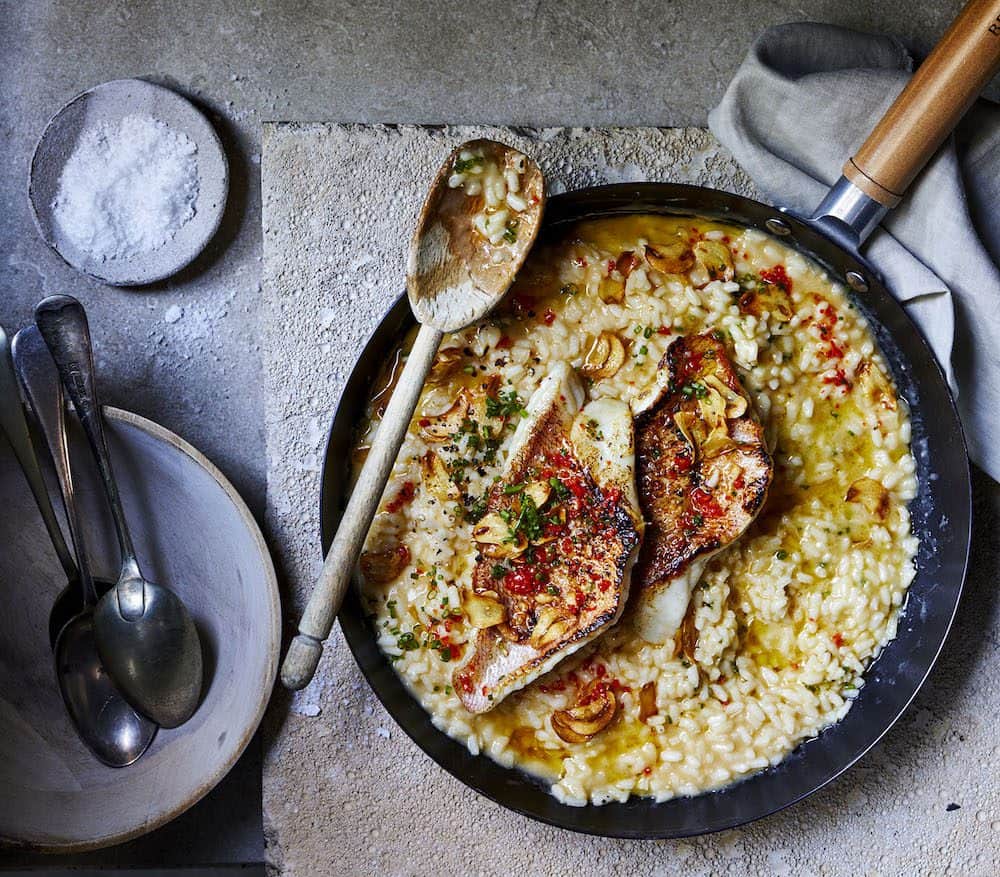 White Wine Risotto with Chilli and Pan-Fried Fish