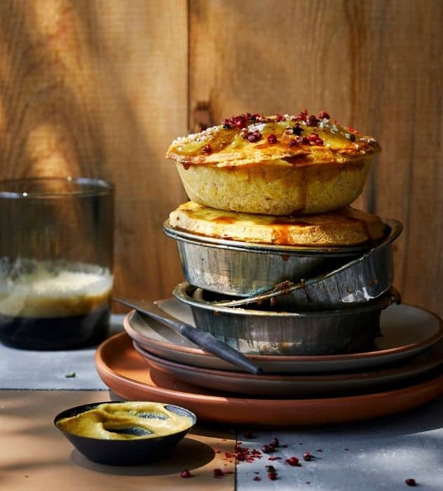 Beef, Barley and Bacon Pie with Hot Water Pink Peppercorn Pastry