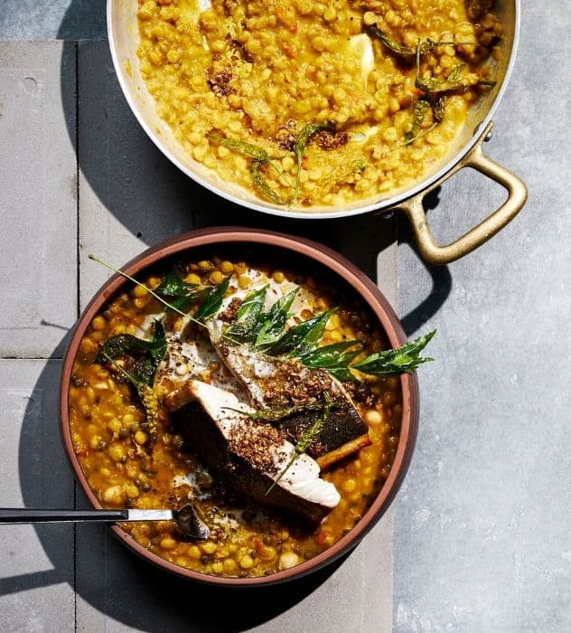 Crispy Kingfish with Curried Lentils