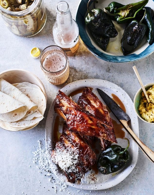 Mexican Pork Ribs with Poblano Peppers, Corn & Squash