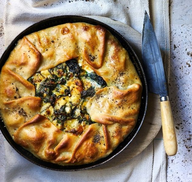 Chicory, Cheddar & Egg Pie with Olive Oil Pastry