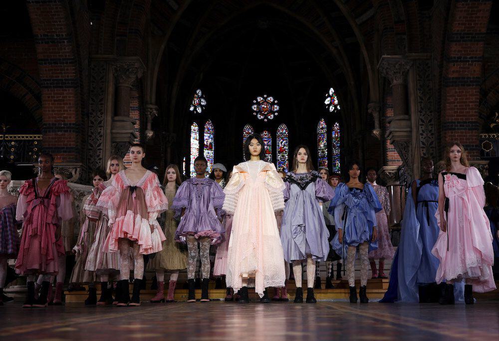 Models present creations during the Bora Aksu catwalk show during London Fashion Week in London, Britain, February 18, 2022. REUTERS/Henry Nicholls