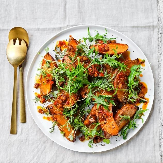 Roasted Sweet Potato Salad with Sticky Pineapple Dressing