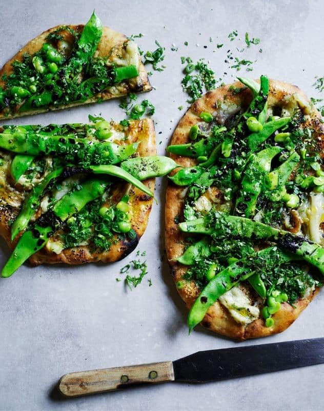 Smoky Eggplant Toasts with Broad Bean and Green Bean Salad